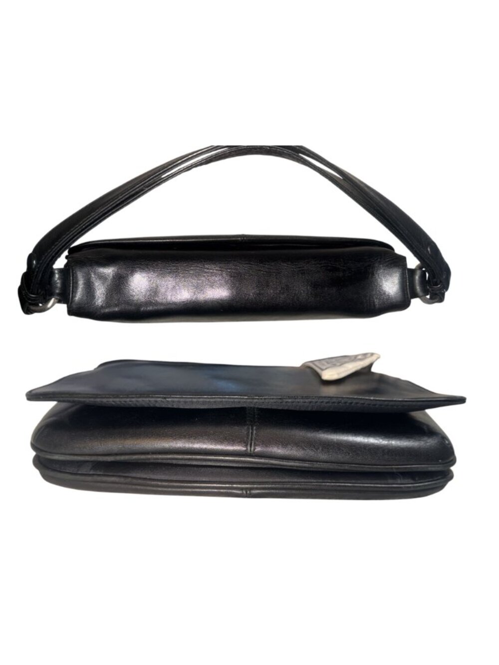 VTG HOBO Int Convertible Shoulder Bag Black Leather Flap Demi Bag Organizer Y2K - Picture 9 of 14